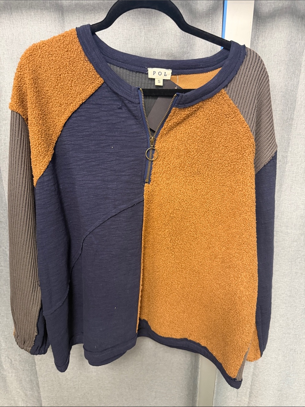 POL Navy & Rust Textured Half-Zip Pullover